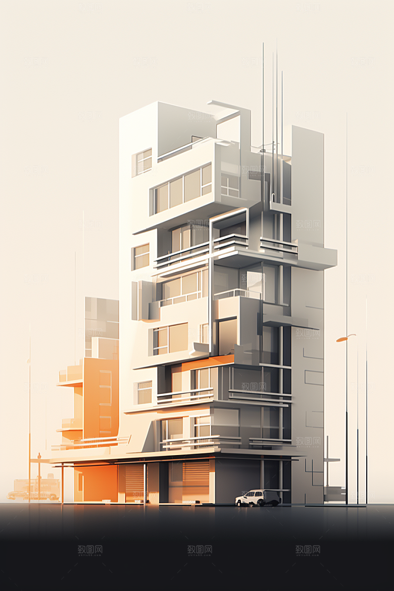 平面建筑扁平风设计感插画
