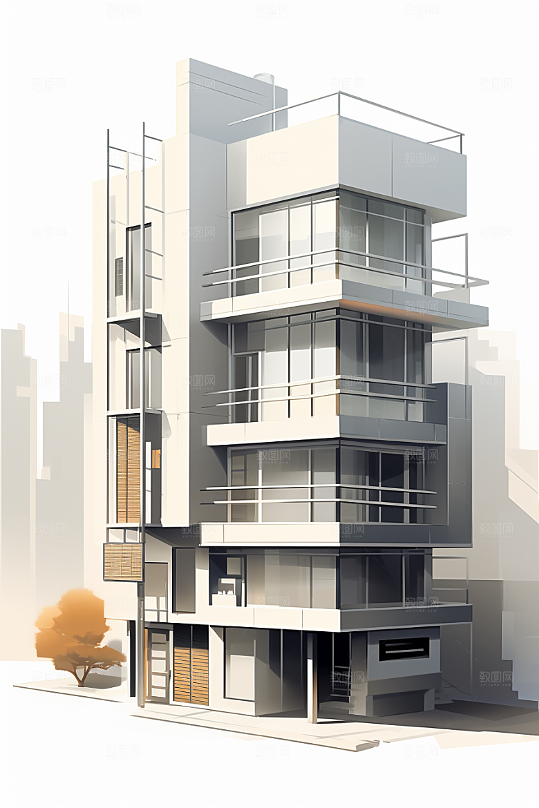 平面建筑扁平风立面插画