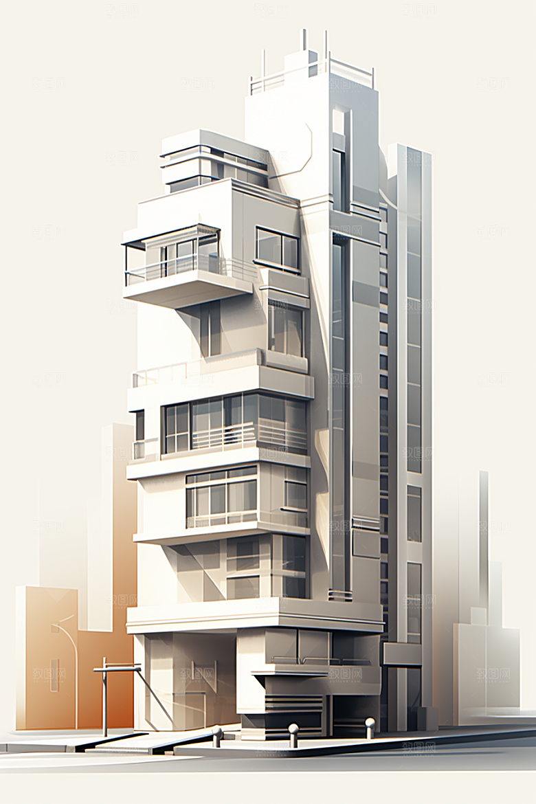 平面建筑几何大厦插画