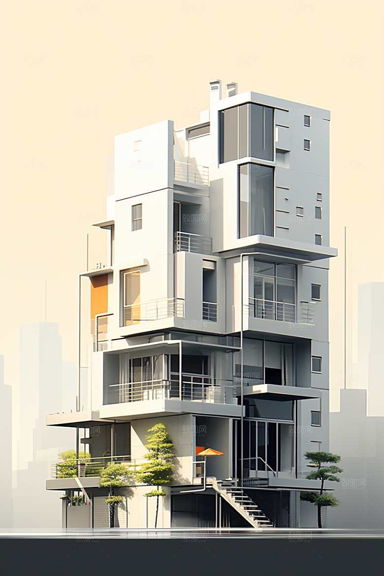 平面建筑扁平风几何插画