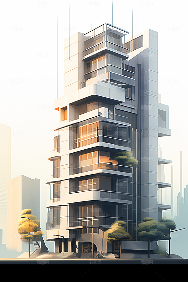 平面建筑立面设计感插画