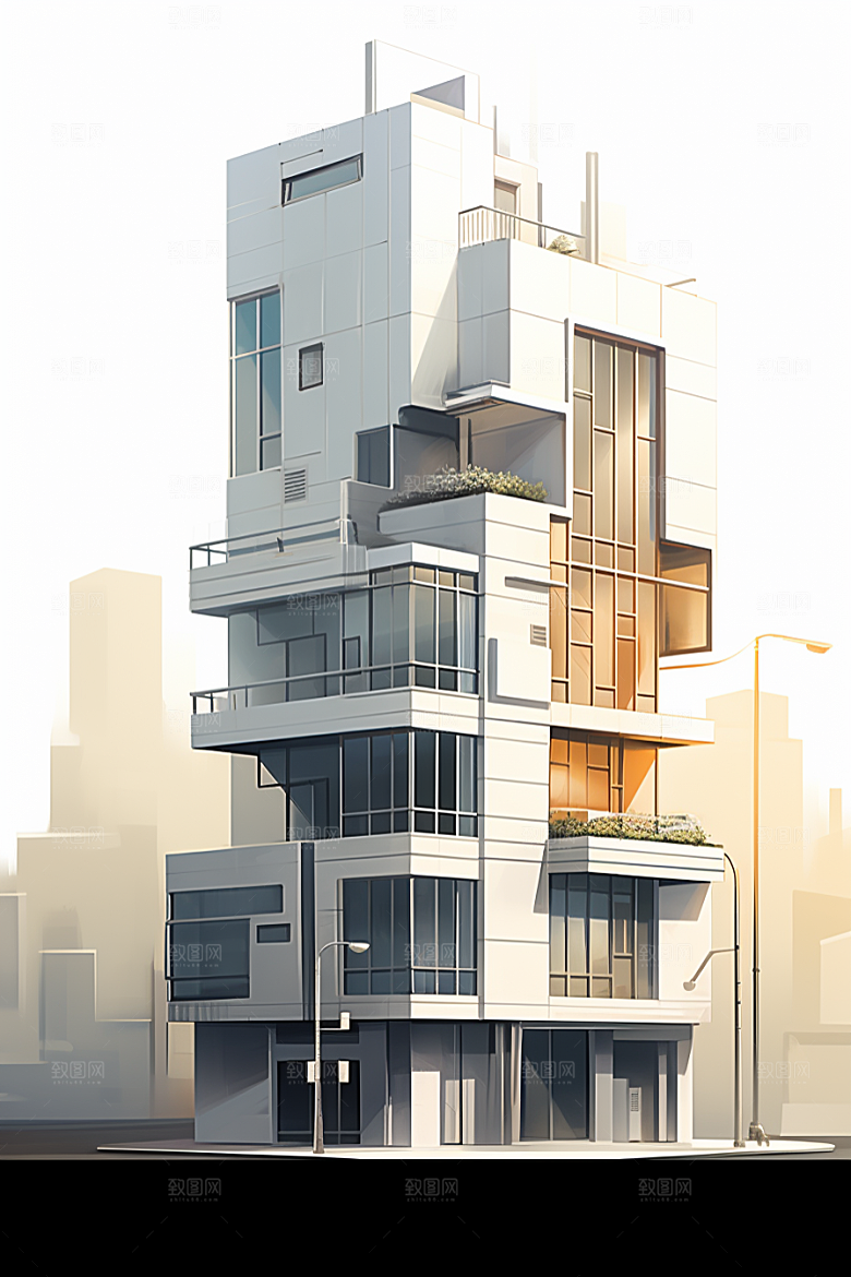 平面建筑大厦立面插画