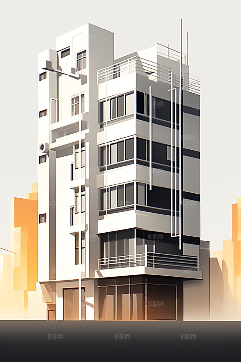平面建筑扁平风大厦插画