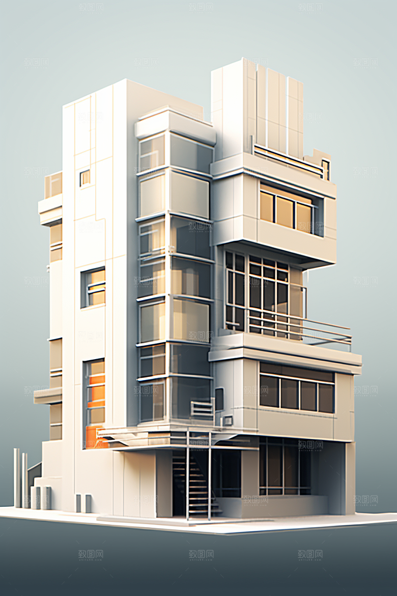 平面建筑几何大楼插画