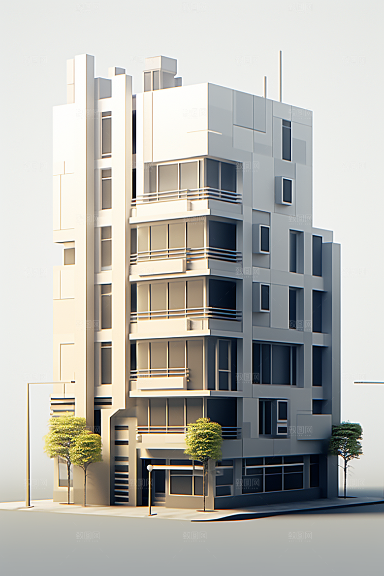 平面建筑大楼设计感插画