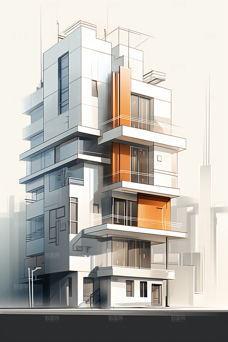 平面建筑立面扁平风插画
