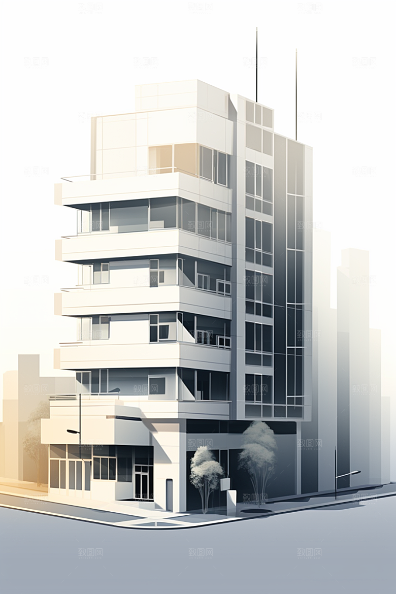 平面建筑大厦大楼插画