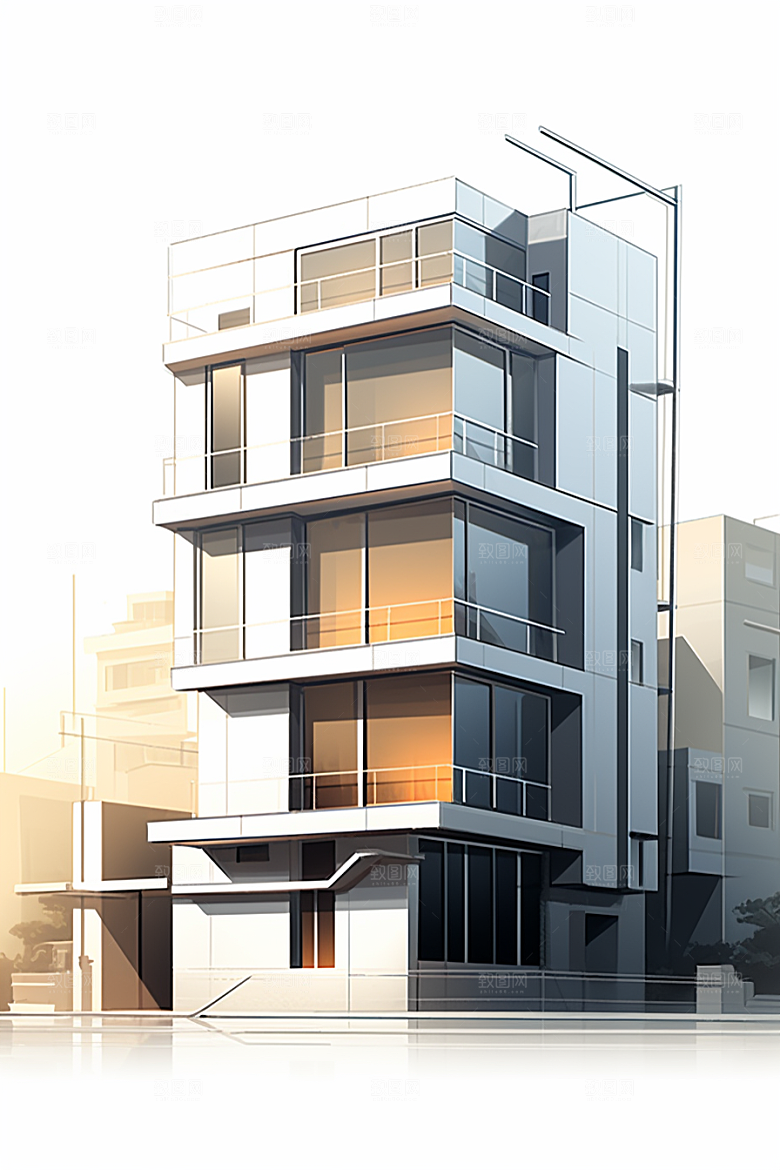平面建筑大厦立面插画