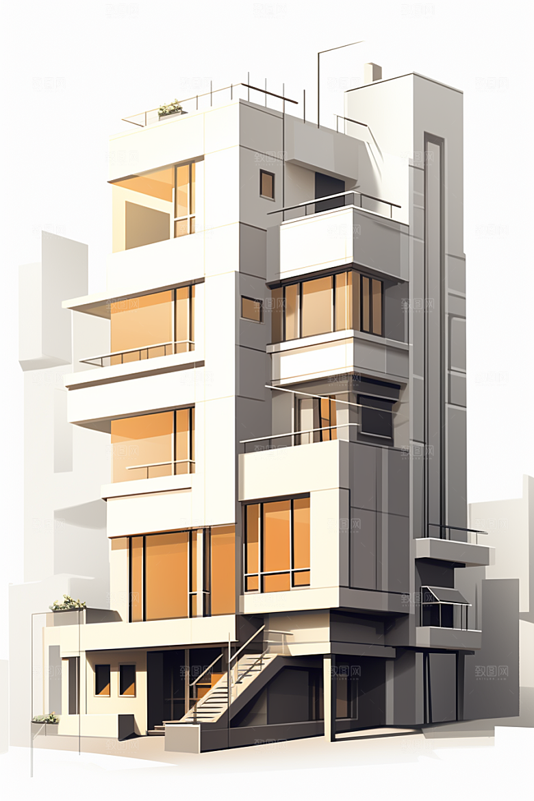 平面建筑扁平风大厦插画