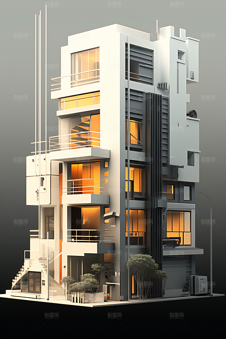 平面建筑简约几何插画