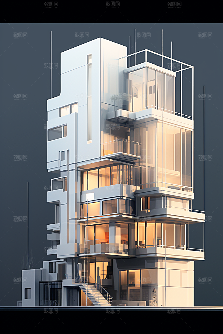 平面建筑立面简约插画