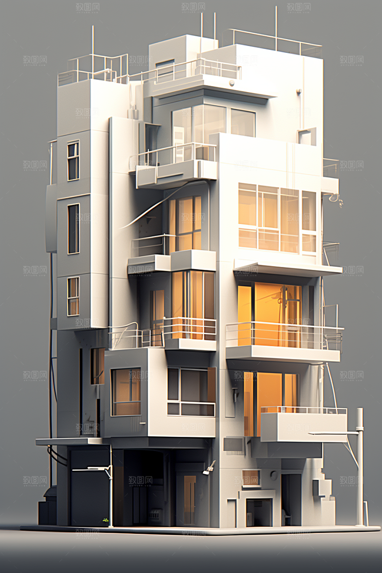平面建筑扁平风大楼插画