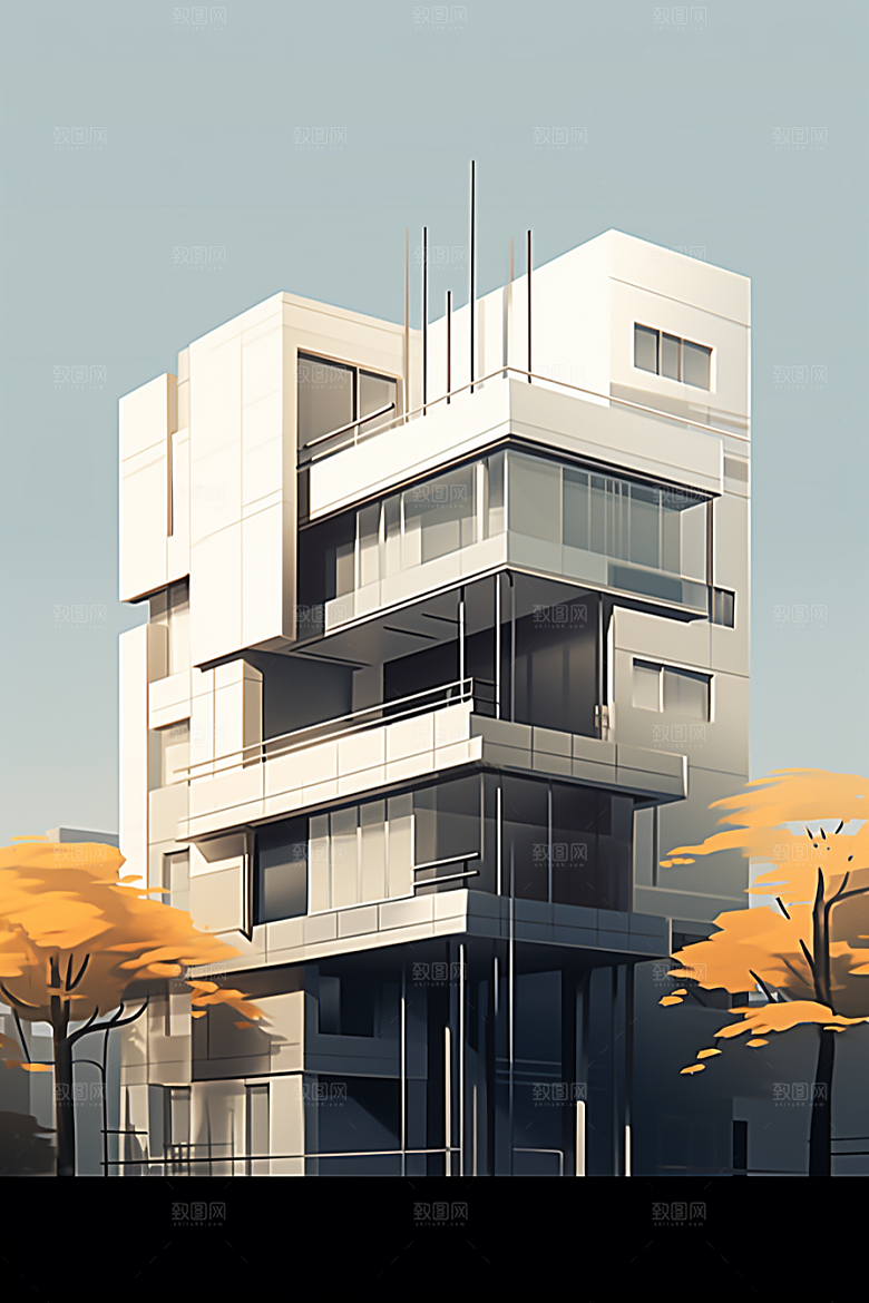 平面建筑设计感大楼插画