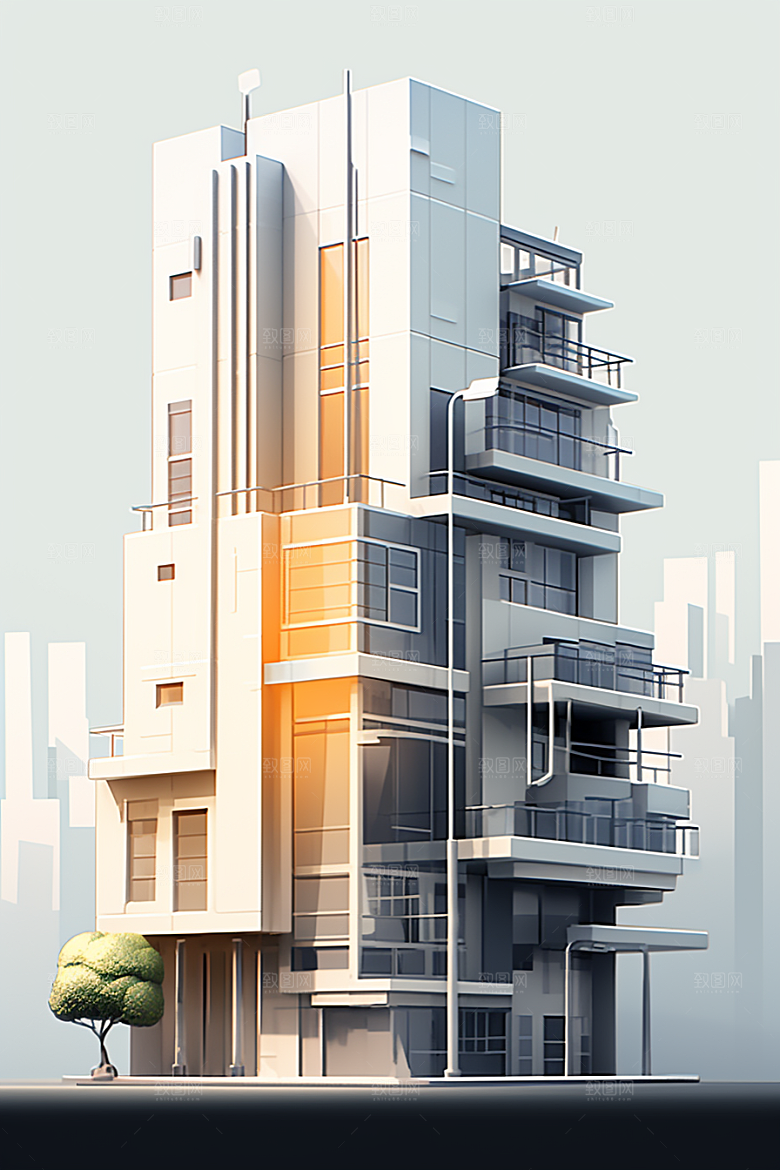 平面建筑设计感简约插画