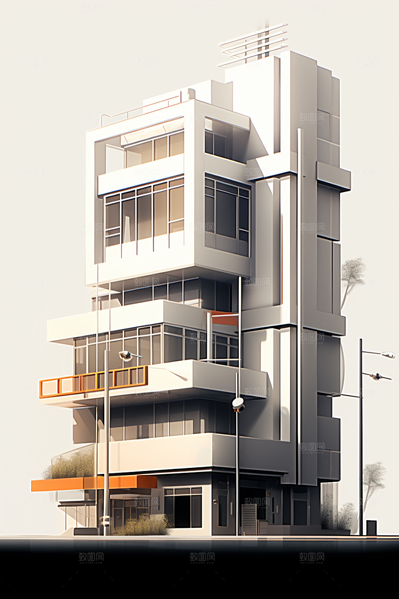 平面建筑扁平风简约插画