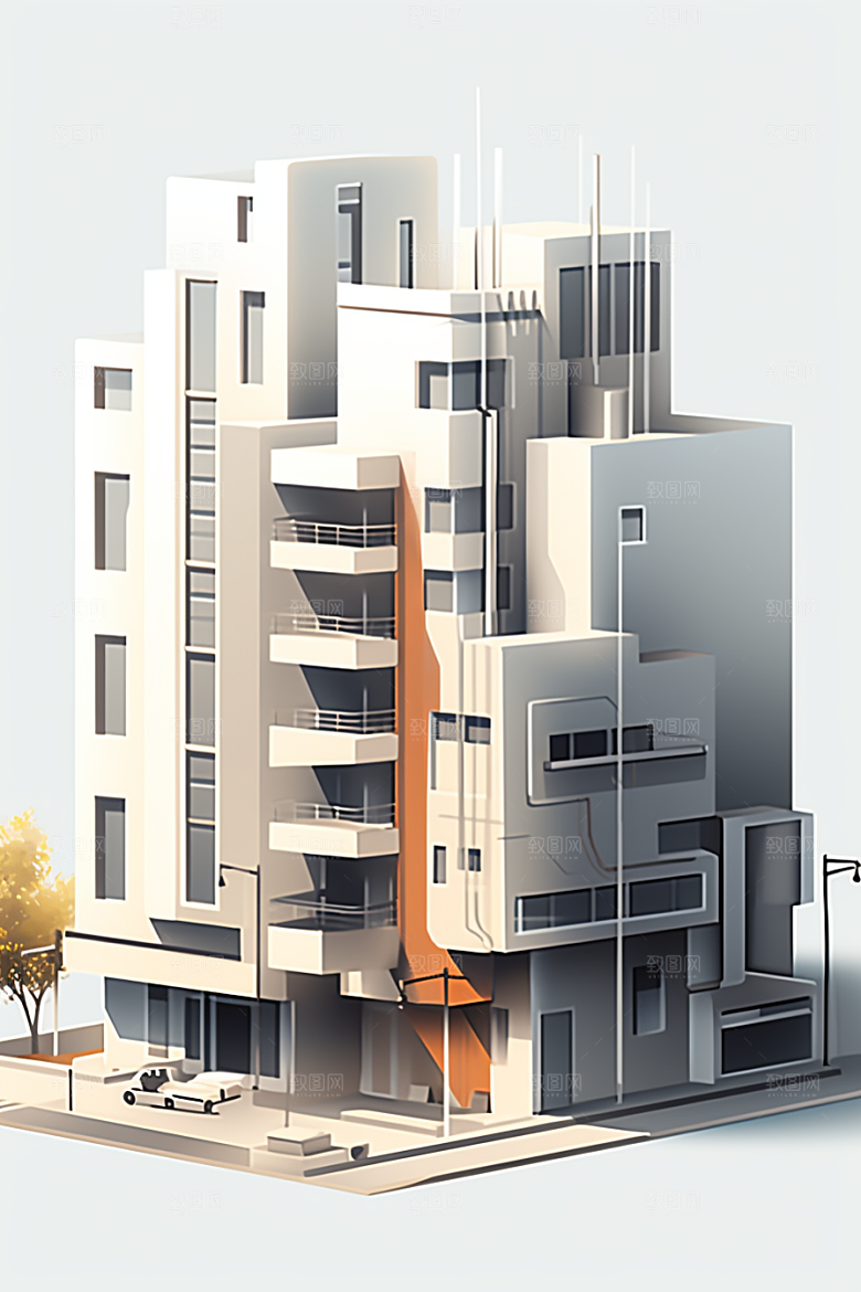 平面建筑立面设计感插画
