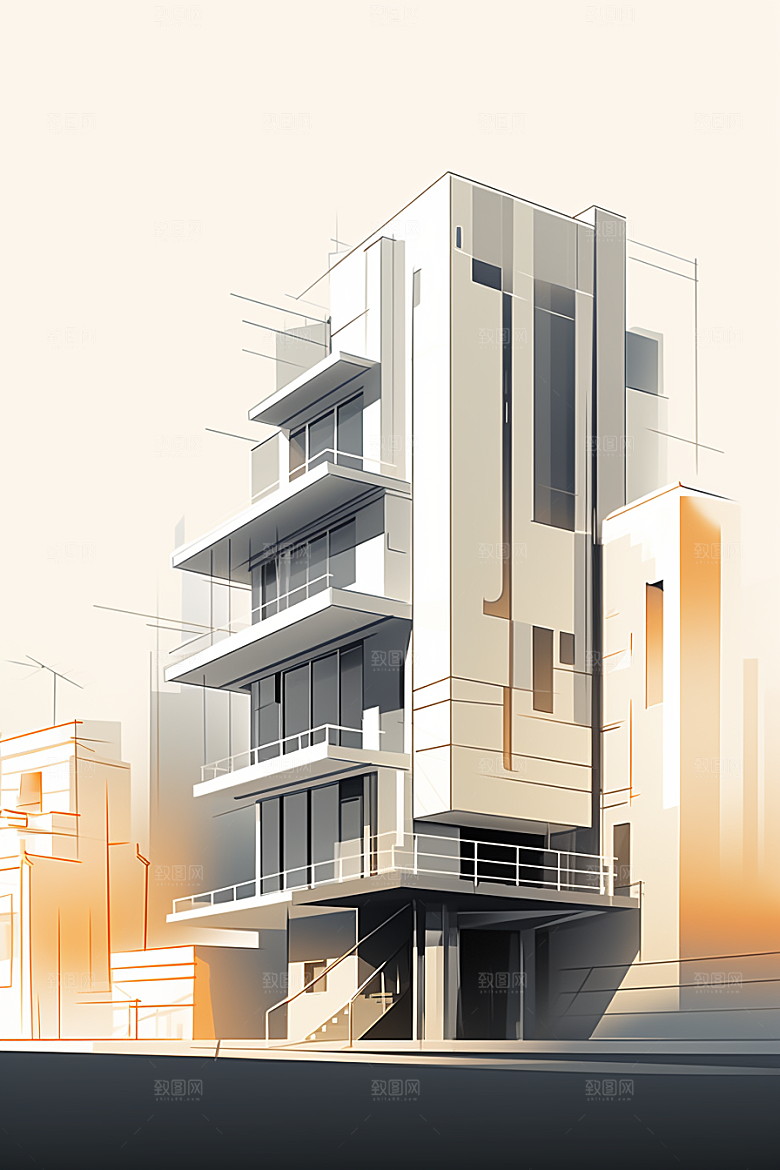 平面建筑几何设计感插画