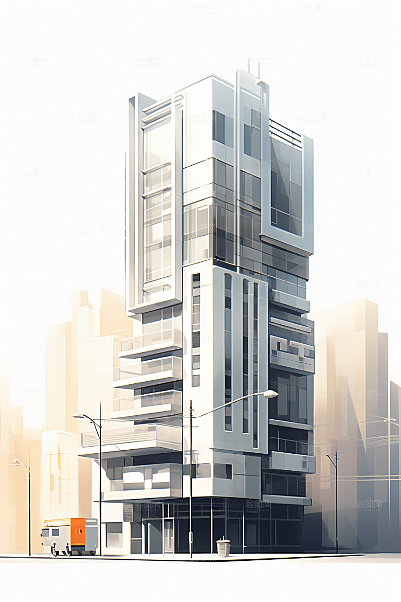 平面建筑立面几何插画