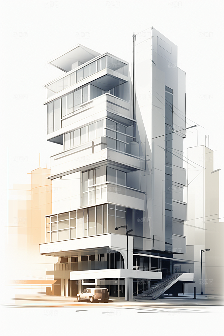 平面建筑扁平风简约插画