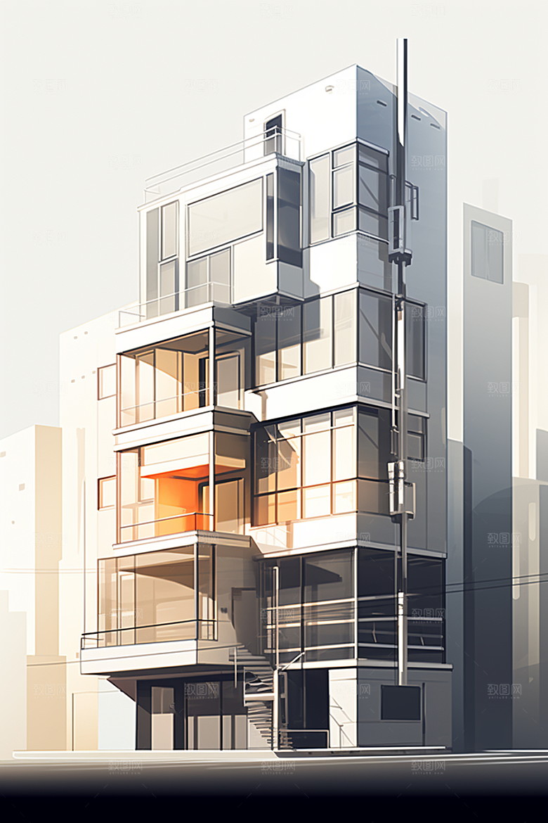 平面建筑扁平风几何插画
