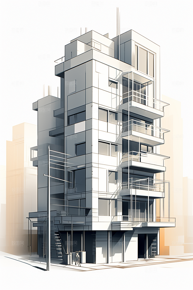 平面建筑立面设计感插画