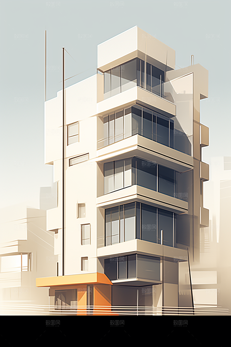 平面建筑几何简约插画