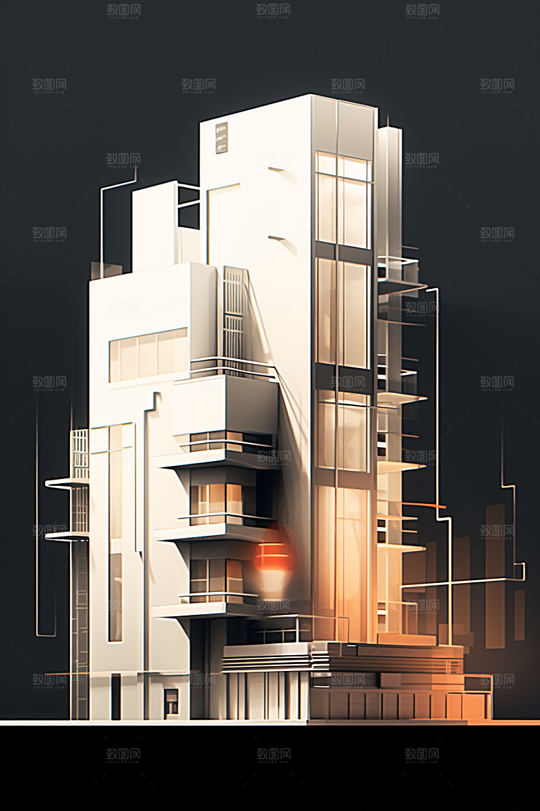 平面建筑立面设计感插画