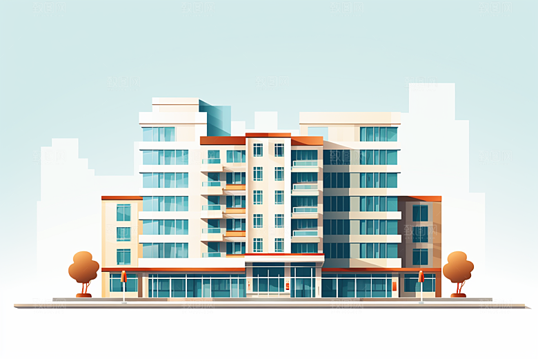 平面建筑设计感大楼插画