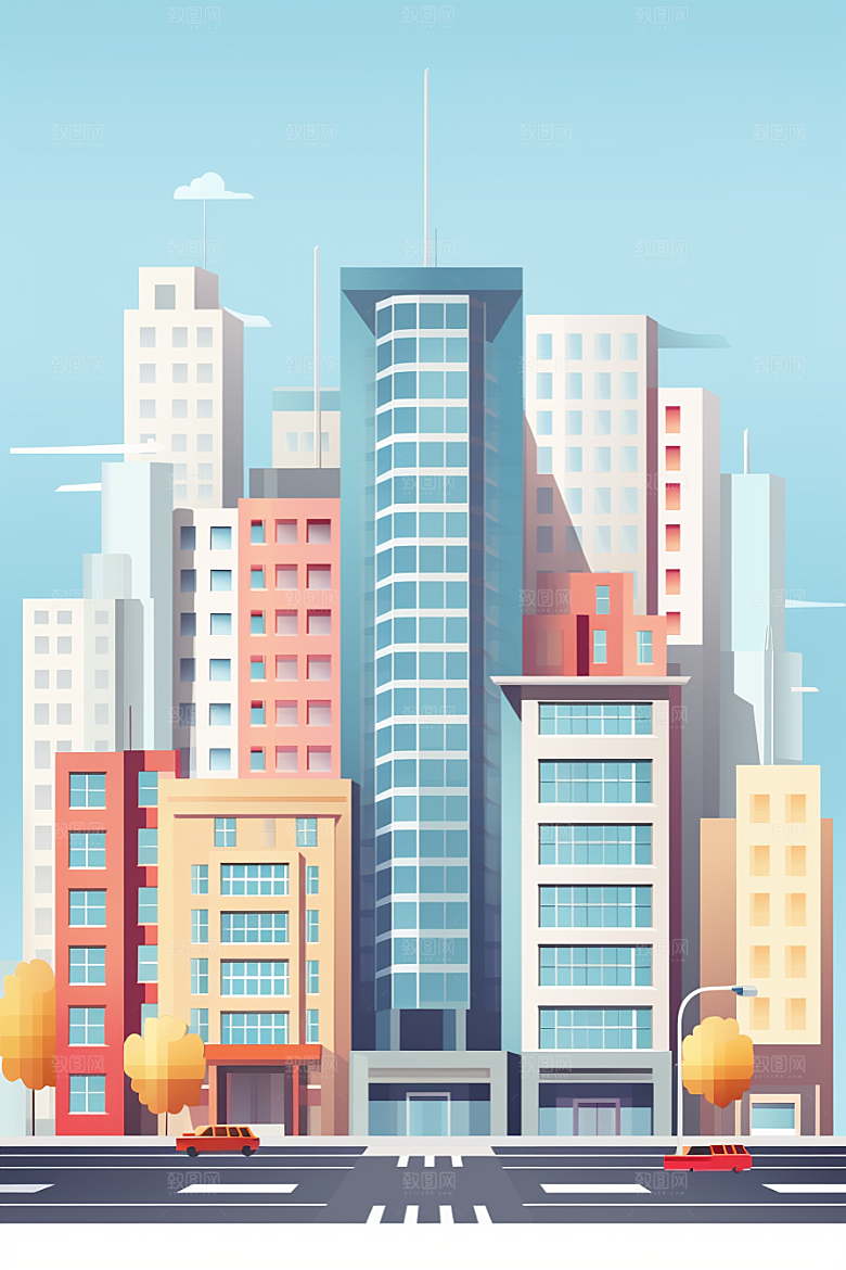 平面建筑几何立面插画