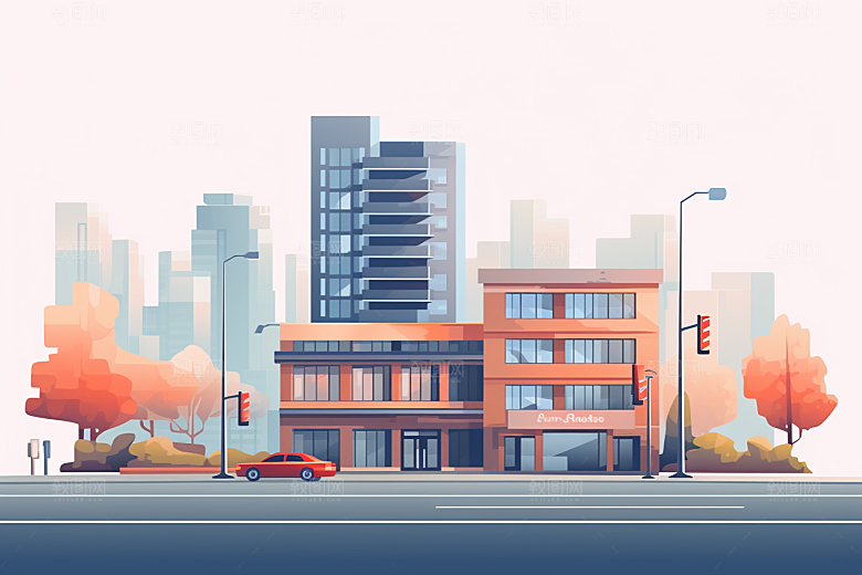 平面建筑大厦设计感插画