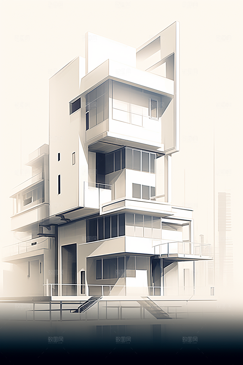 平面建筑扁平风简约插画