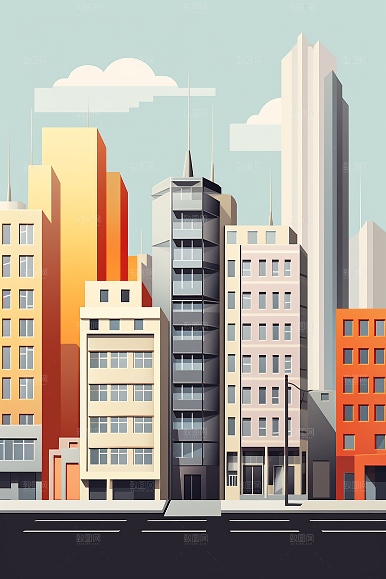 平面建筑大厦大楼插画