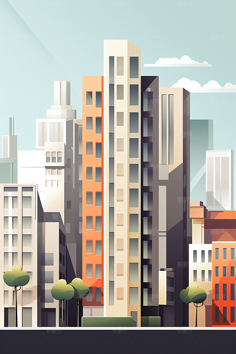 平面建筑大厦立面插画
