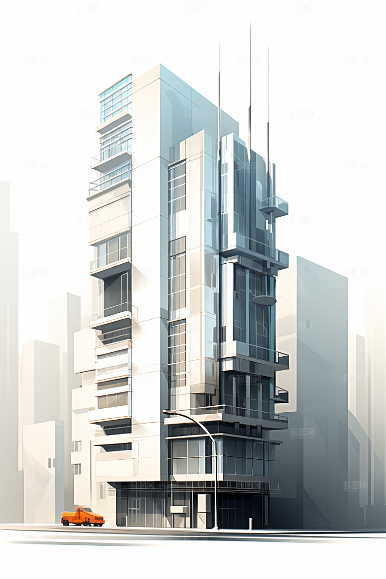 平面建筑大厦几何插画