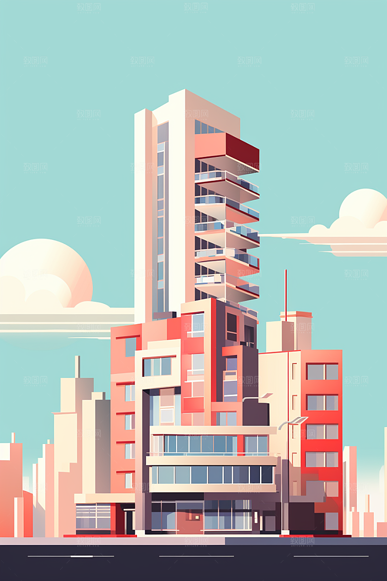 平面建筑设计感几何插画