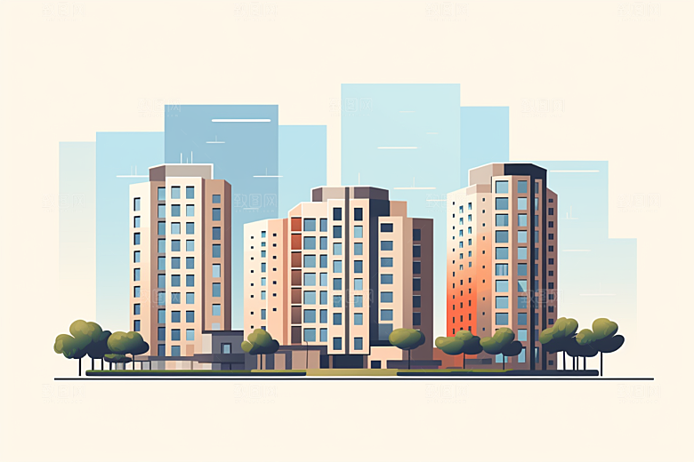 平面建筑大楼几何插画