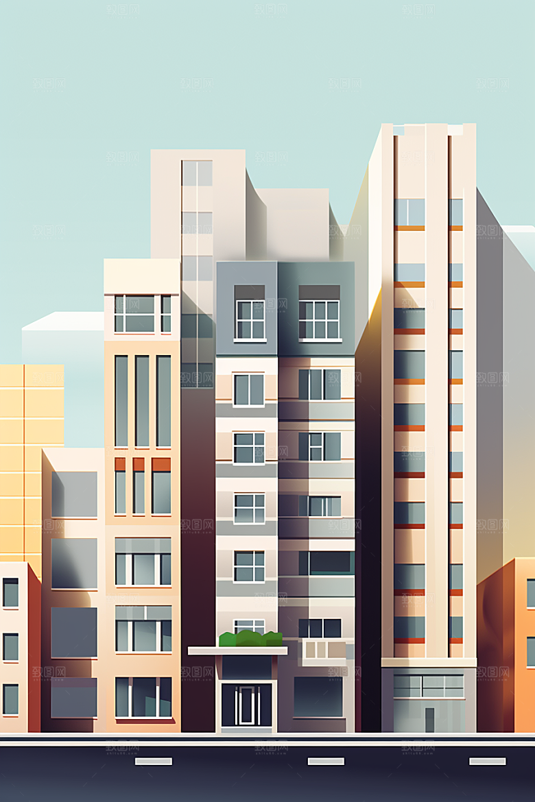 平面建筑大厦设计感插画