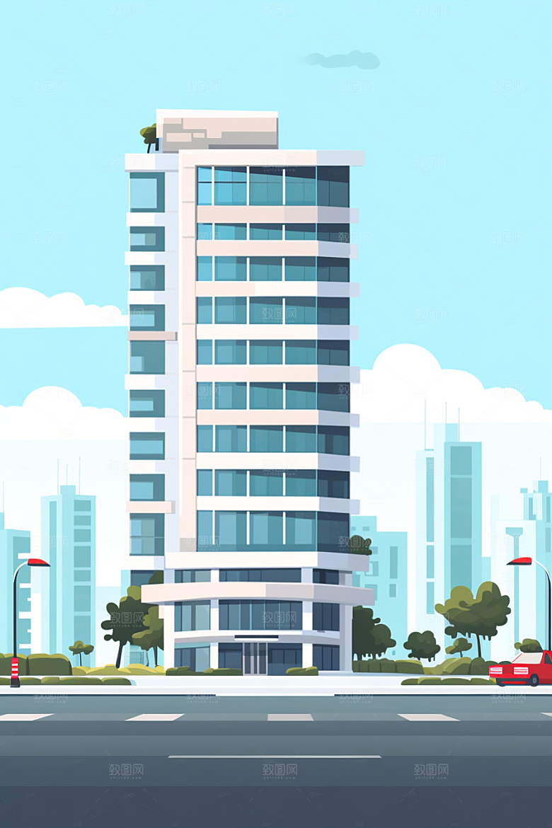 平面建筑设计感大厦插画