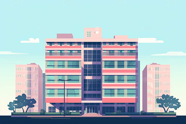 平面建筑简约大厦插画
