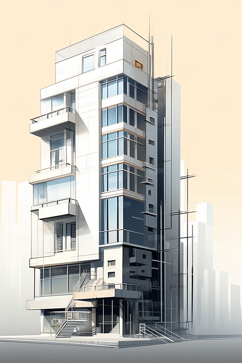 平面建筑简约高清插画
