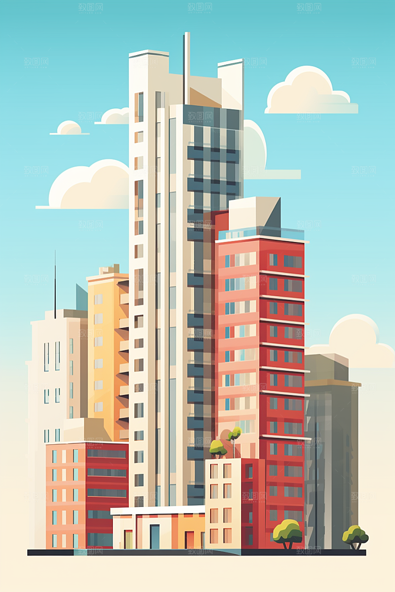 平面建筑设计感简约插画