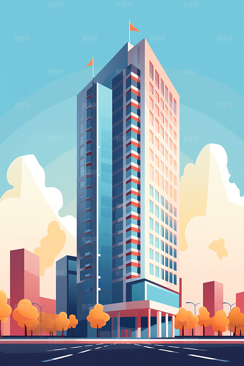 平面建筑扁平风立面插画