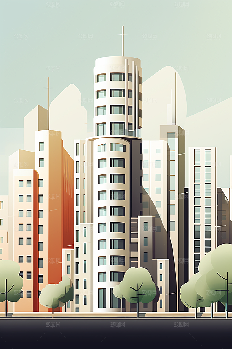 平面建筑大楼大厦插画