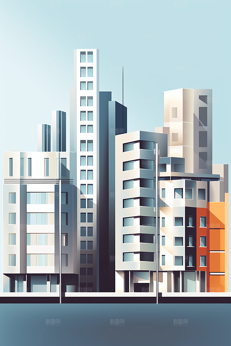 平面建筑简约大楼插画