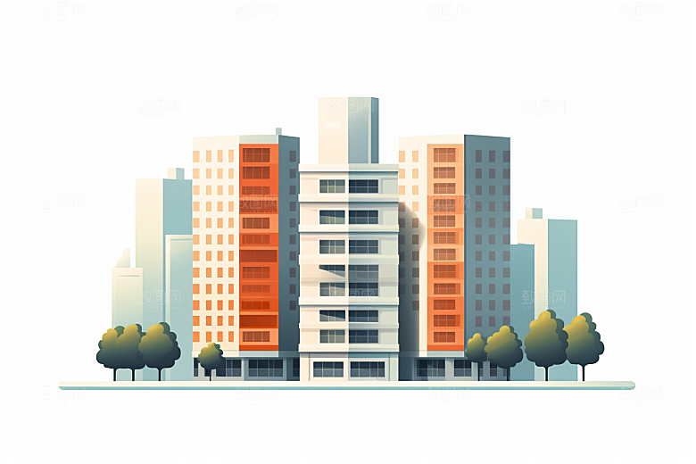 平面建筑大楼大厦插画