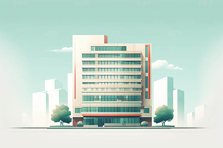平面建筑立面大厦插画
