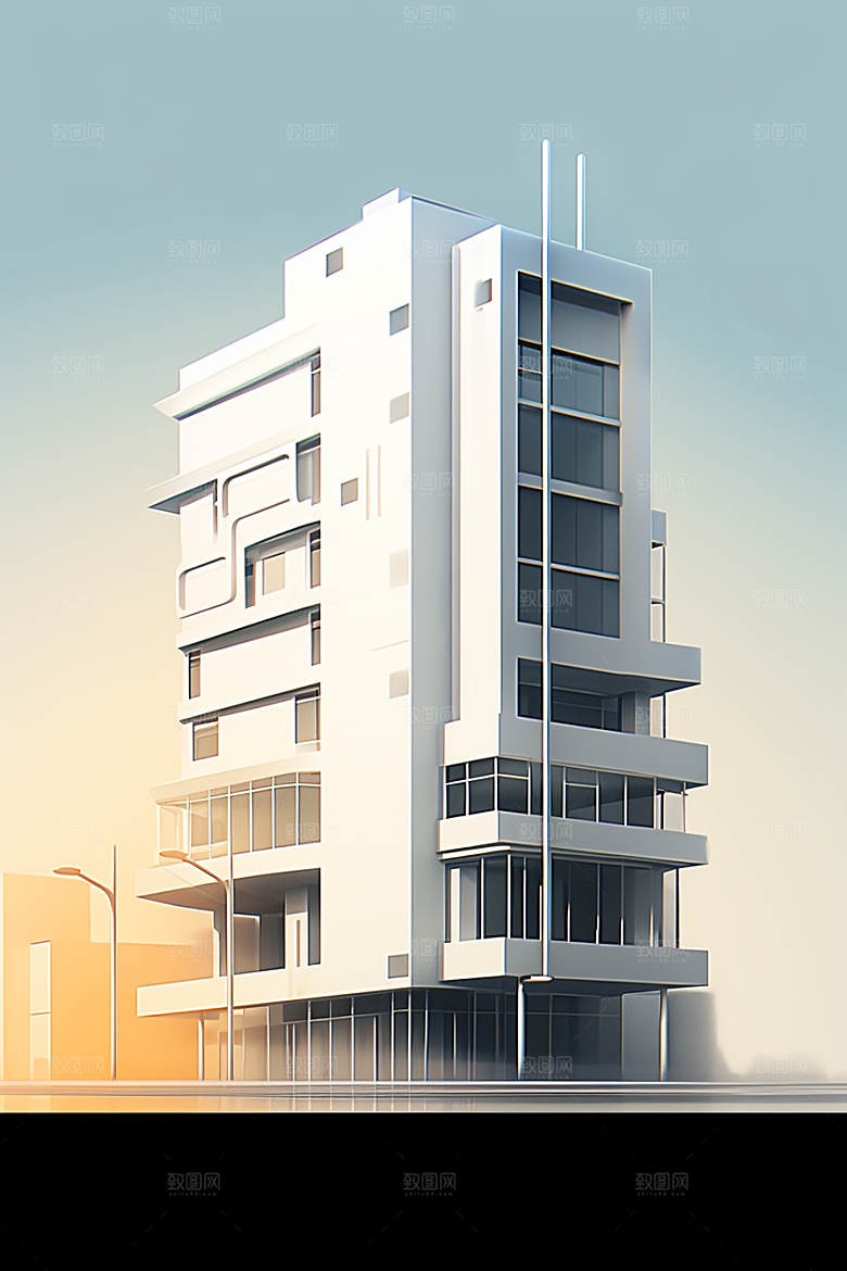 平面建筑高清简约插画
