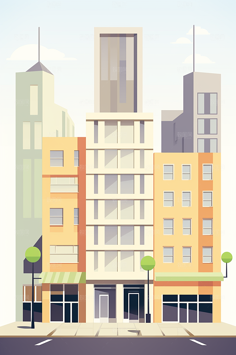 平面建筑大厦简约插画