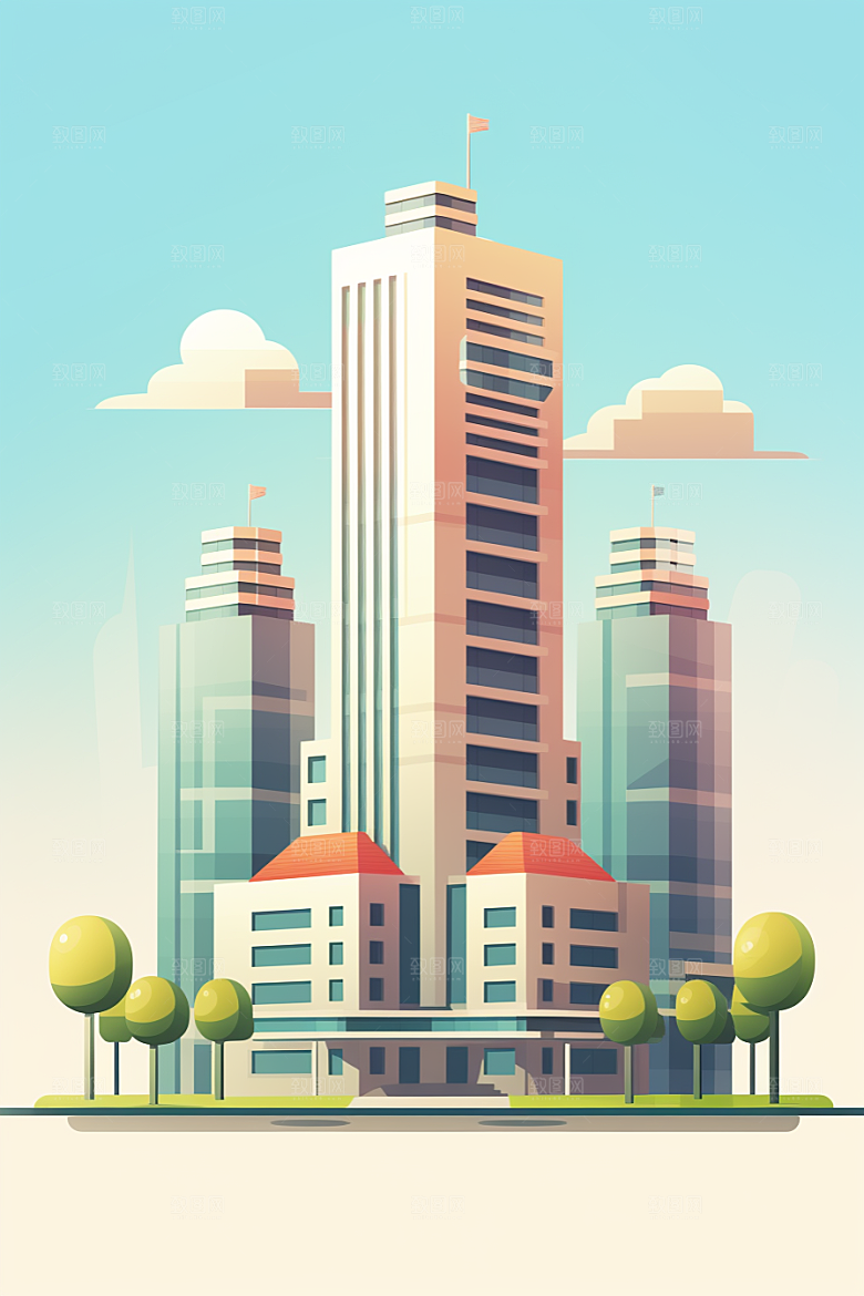 平面建筑设计感简约插画