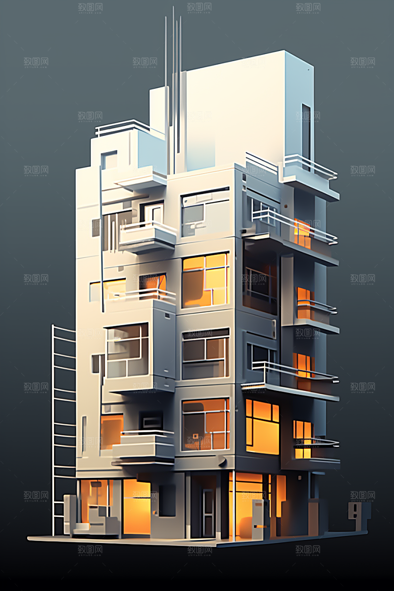 平面建筑几何大楼插画